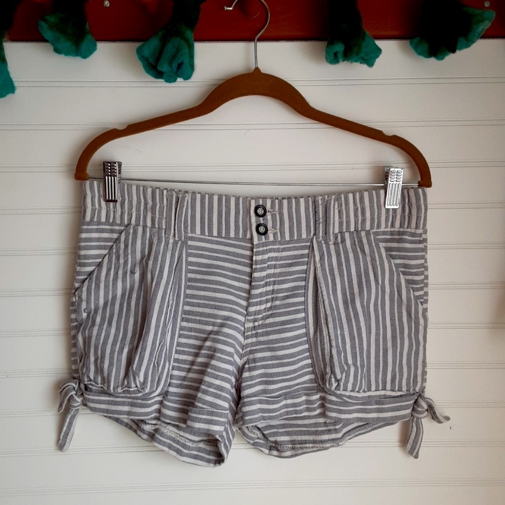 🍦Jolt striped cotton duck cuffed hem shorts - linen type Sz 3 Blue gray